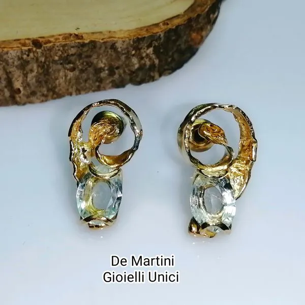 ORECCHINI ORO GIALLO ACQUAMARINA BRASILE mod. RICCIOLO